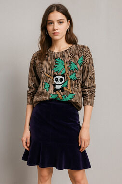 Spree Womens Panda Bear 3D Sweatshirt Size M Beaded Striped Zoo Vintage 80s